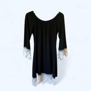 NWT 2 B Together Boutique Black Dress with White Crochet Trim - Size S